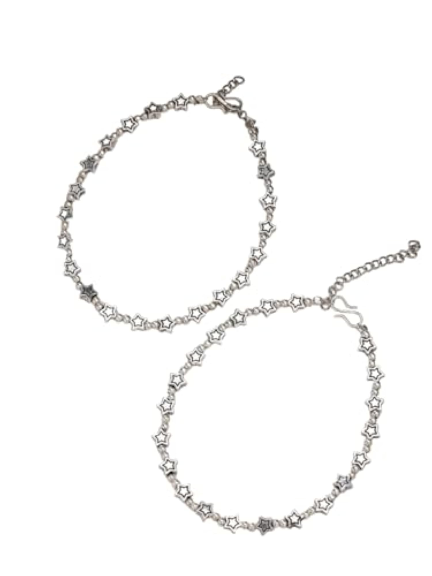 Set of 2 Silver-Plated Star Design Anklets for Women